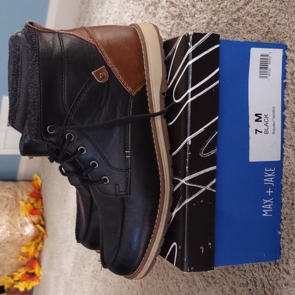 Boots dress casual, Max + Jake, Brayden, black with tan, size 7 - Picture 4 of 14